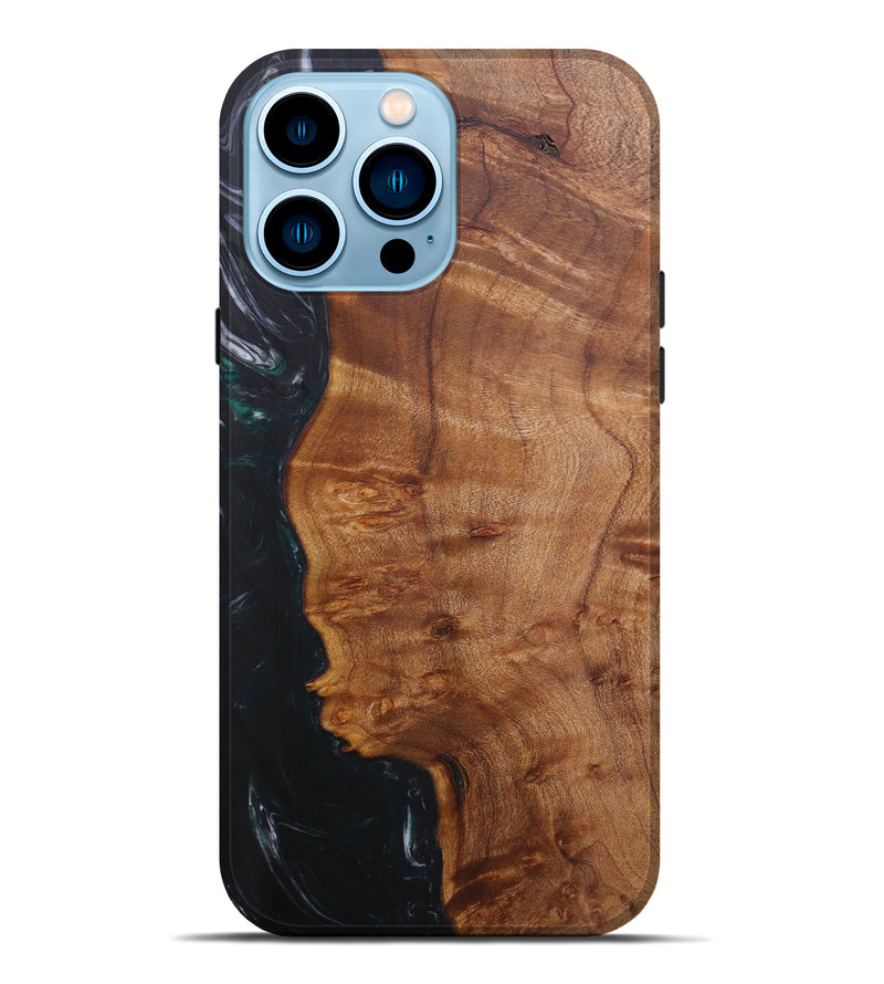 iPhone 14 Pro Max Wood+Resin Live Edge Phone Case - Huong (Pure Black, 593764)