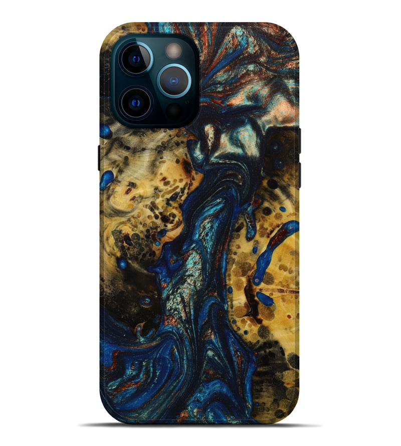 iPhone 12 Pro Max Wood+Resin Live Edge Phone Case - Lori (Teal & Gold, 646899)