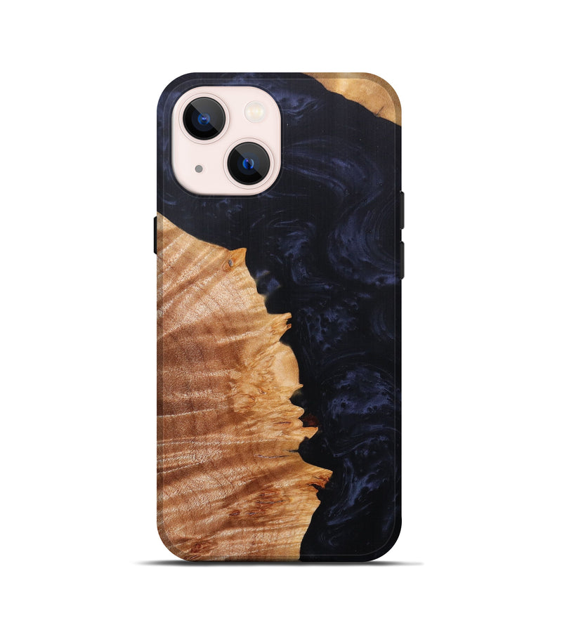 iPhone 13 mini Wood+Resin Live Edge Phone Case - Doralia (Pure Black, 607142)