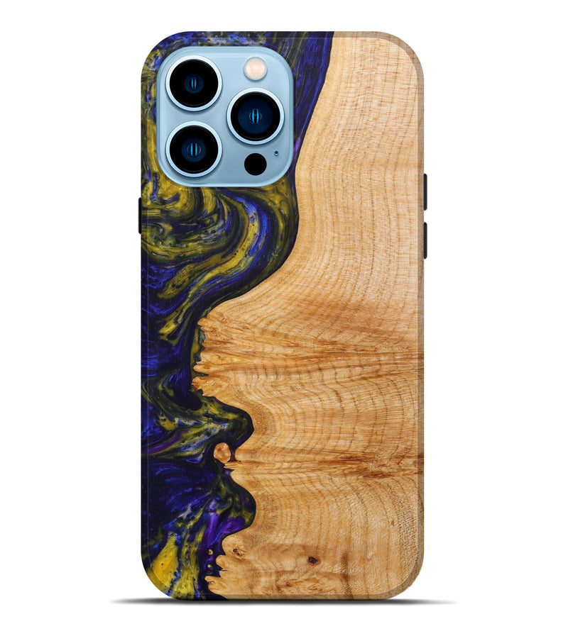 iPhone 14 Pro Max Wood+Resin Live Edge Phone Case - Isaiah (Dark Blue, 610395)