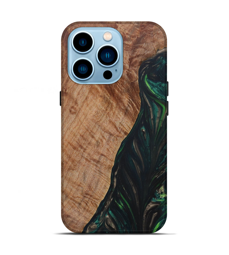 iPhone 14 Pro Wood+Resin Live Edge Phone Case - Ethan (Green, 641734)