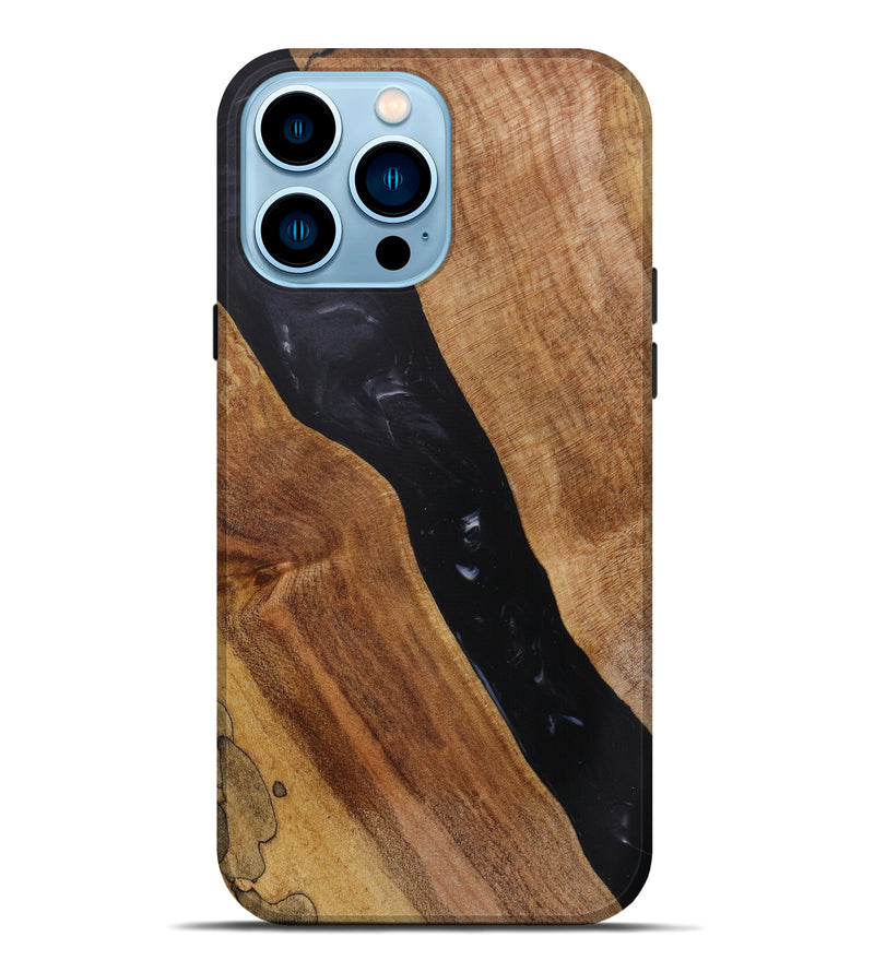 iPhone 14 Pro Max Wood+Resin Live Edge Phone Case - Dwain (Pure Black, 619599)