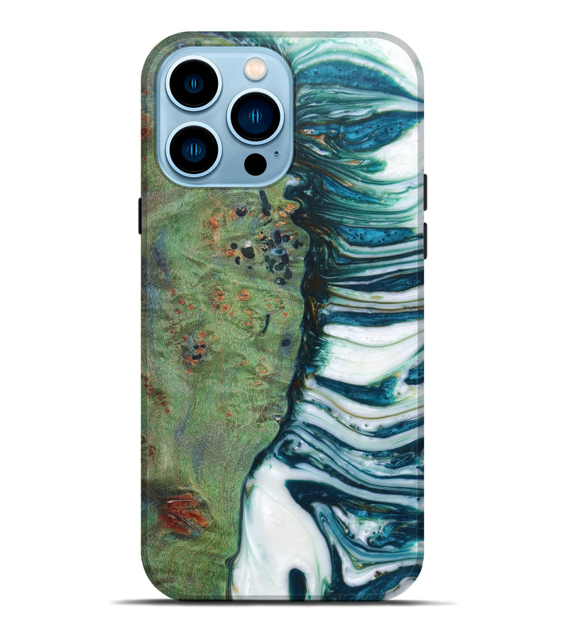 iPhone 14 Pro Max Wood+Resin Live Edge Phone Case - Tana (Green, 621645)