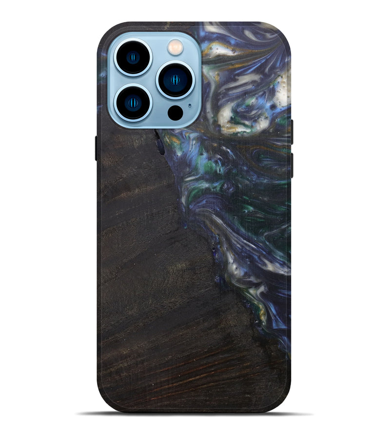 iPhone 14 Pro Max Wood+Resin Live Edge Phone Case - Shoshana (Dark Blue, 594778)