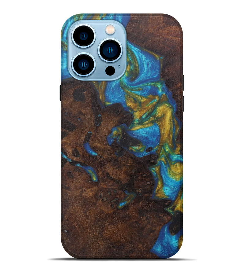 iPhone 14 Pro Max Wood+Resin Live Edge Phone Case - Lyse (Teal & Gold, 602530)