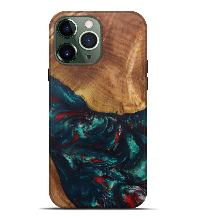 iPhone 13 Pro Max Wood+Resin Live Edge Phone Case - Malcolm (Dark Green, 585126)