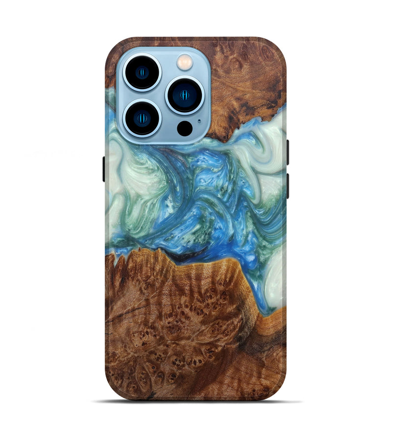 iPhone 14 Pro Wood+Resin Live Edge Phone Case - Hanni (Light Blue, 598647)