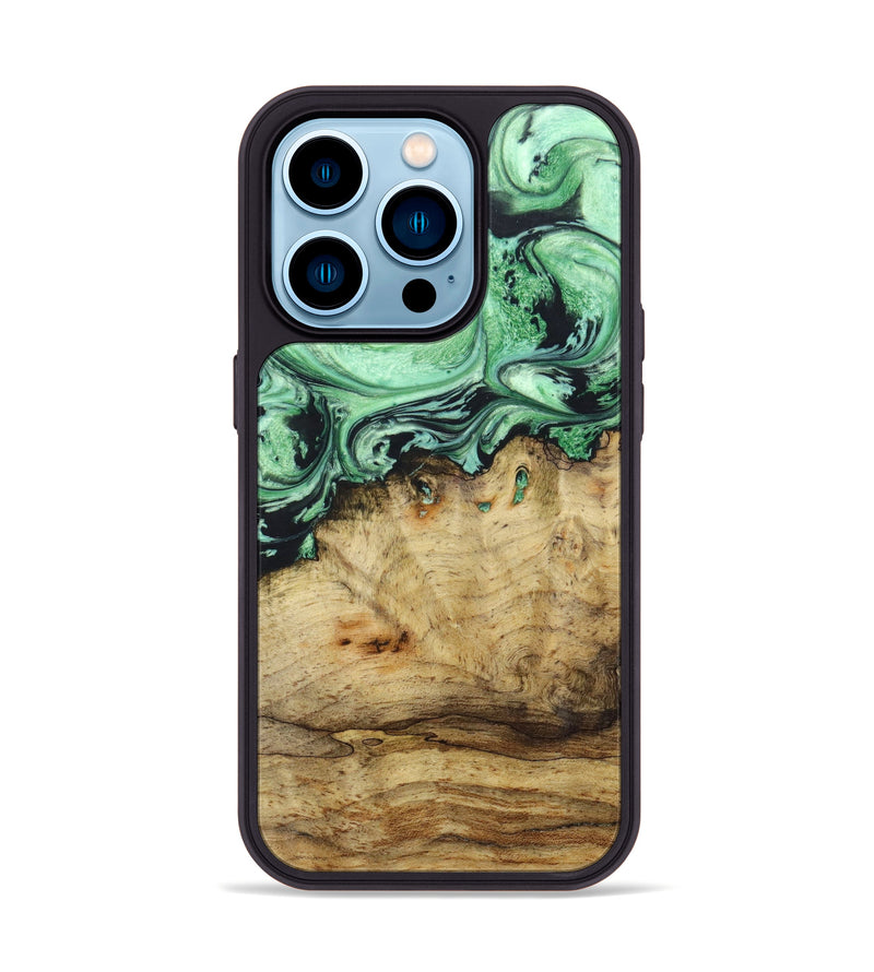 iPhone 14 Pro Wood+Resin Phone Case - Gabriel (Green, 638676)