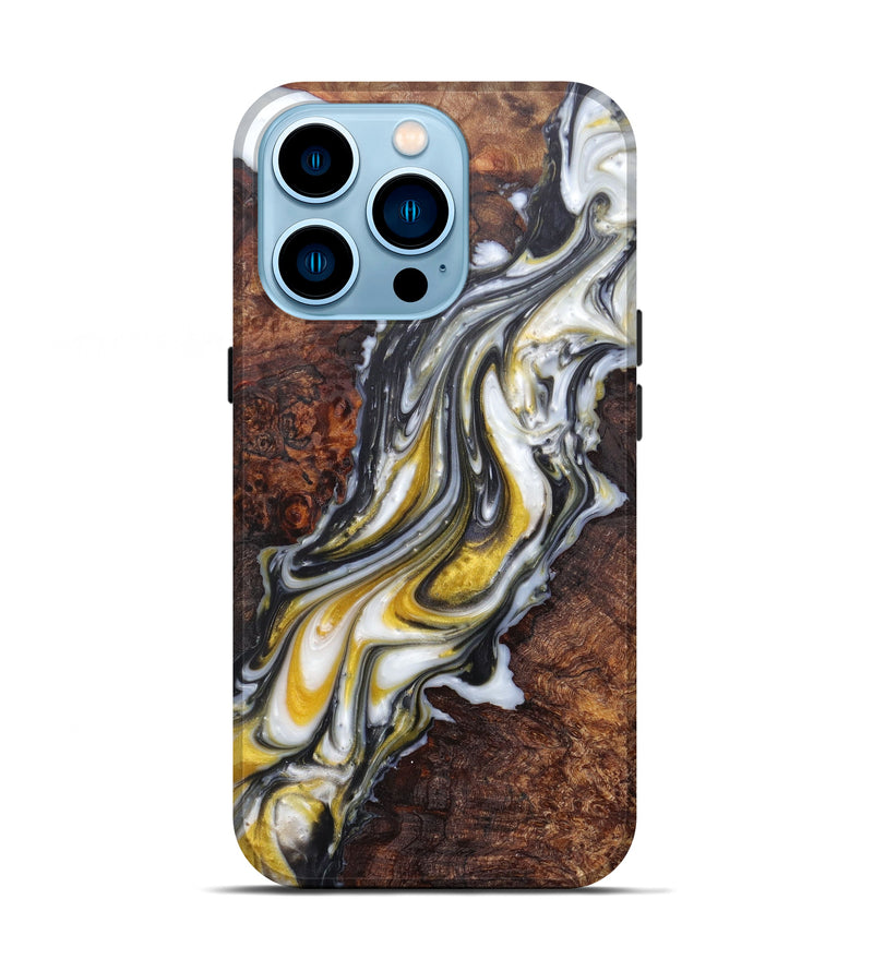 iPhone 14 Pro Wood+Resin Live Edge Phone Case - Ayako (Black & White, 597035)