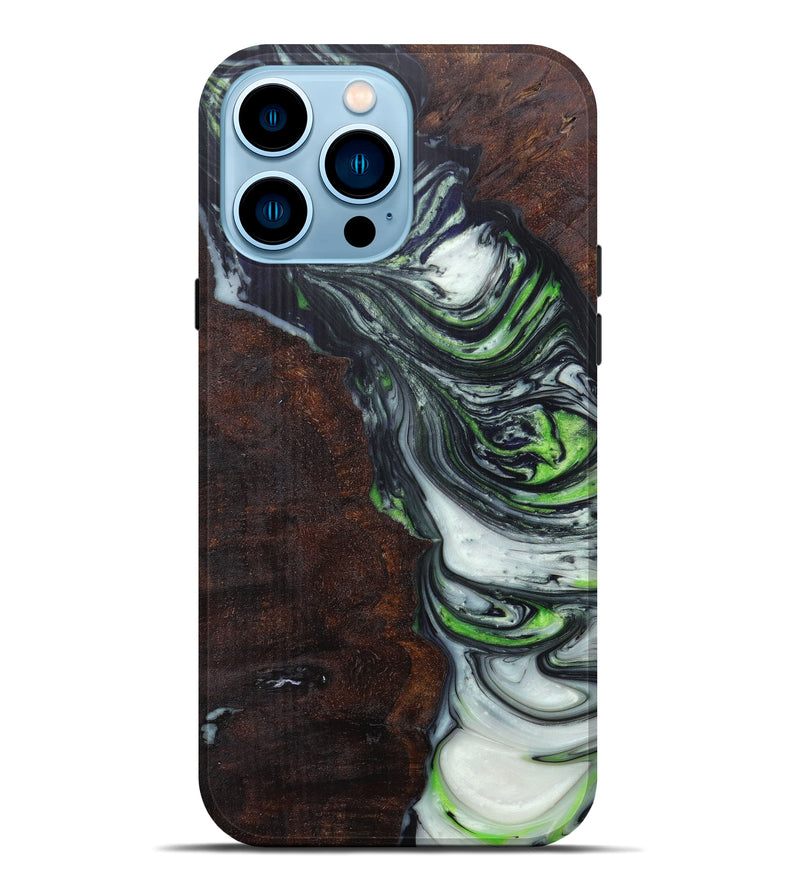 iPhone 14 Pro Max Wood+Resin Live Edge Phone Case - Suzanne (Dark Green, 597330)