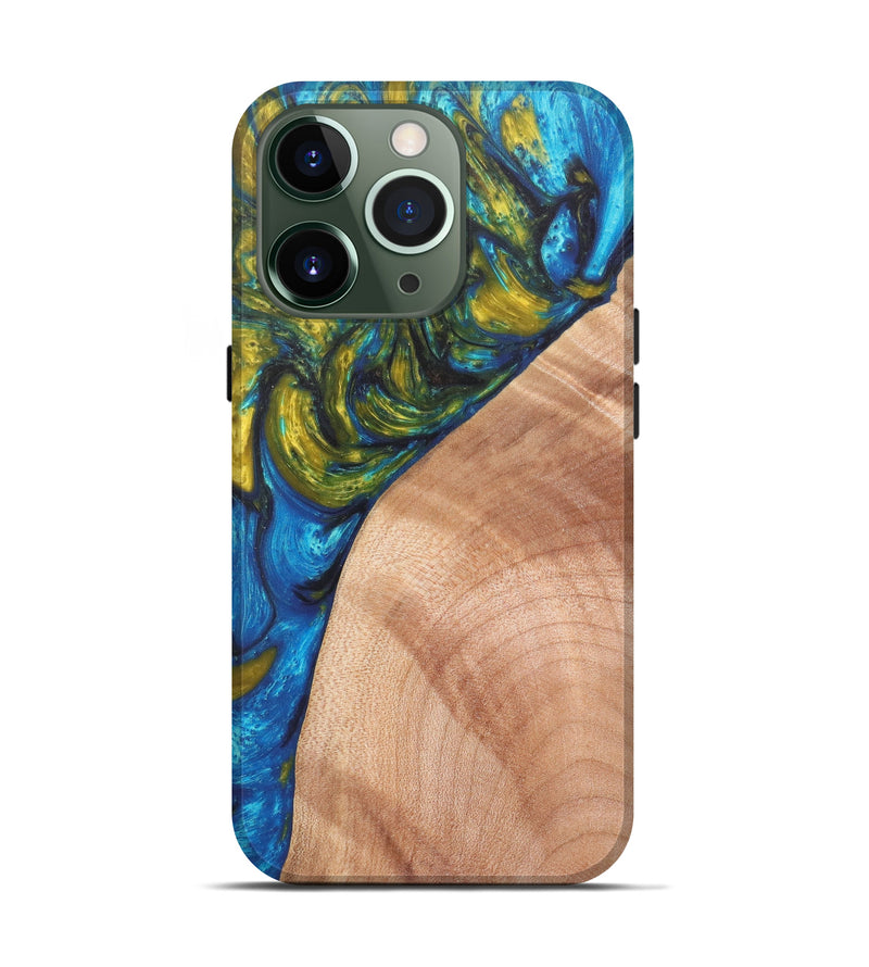 iPhone 13 Pro Wood+Resin Live Edge Phone Case - Blakelee (Teal & Gold, 606874)