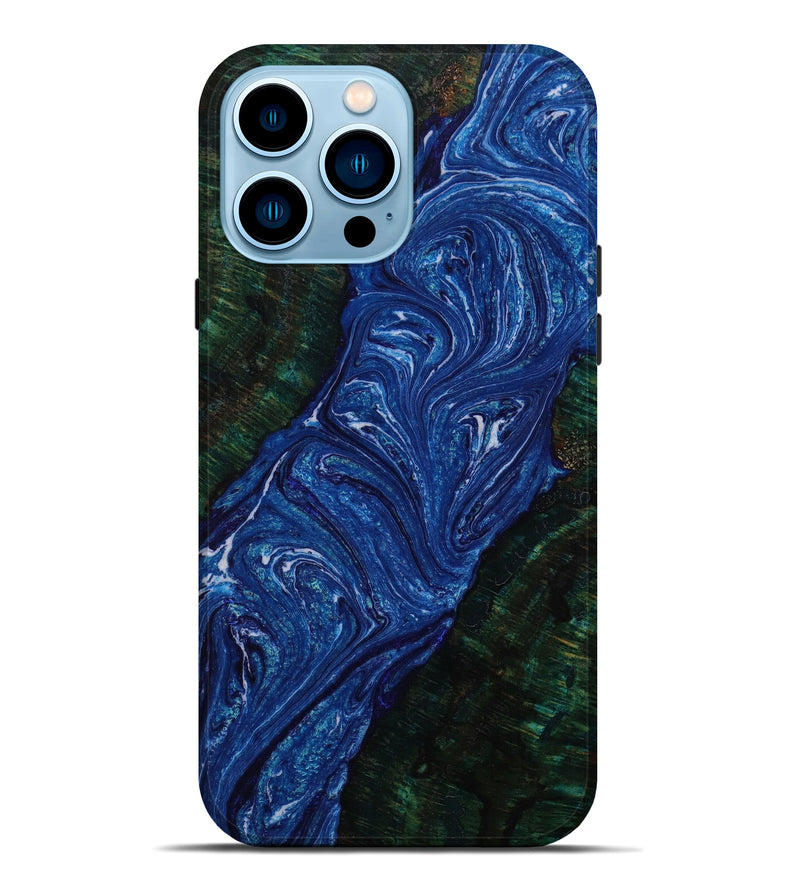 iPhone 14 Pro Max Wood+Resin Live Edge Phone Case - Bennie (Blue, 648594)