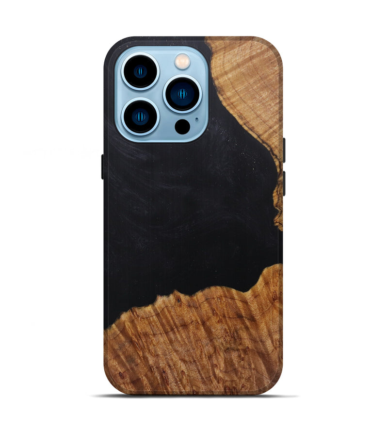 iPhone 14 Pro Wood+Resin Live Edge Phone Case - Shuji (Pure Black, 600540)