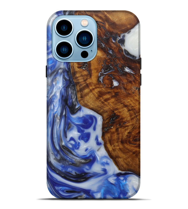 iPhone 14 Pro Max Wood+Resin Live Edge Phone Case - Hans (Light Blue, 591772)