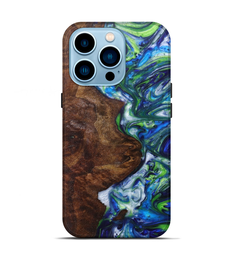 iPhone 14 Pro Wood+Resin Live Edge Phone Case - Liviu (Dark Blue, 606509)