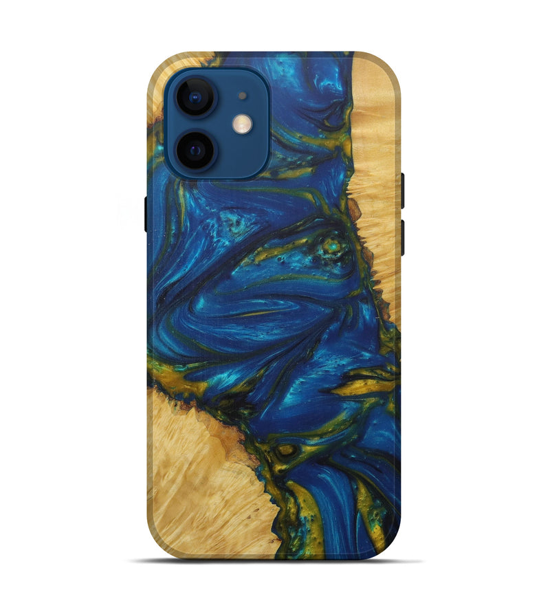 iPhone 12 Wood+Resin Live Edge Phone Case - Lew (Teal & Gold, 592326)