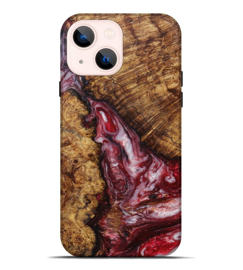 iPhone 14 Plus Wood+Resin Live Edge Phone Case - Vesta (Dark Red, 610281)