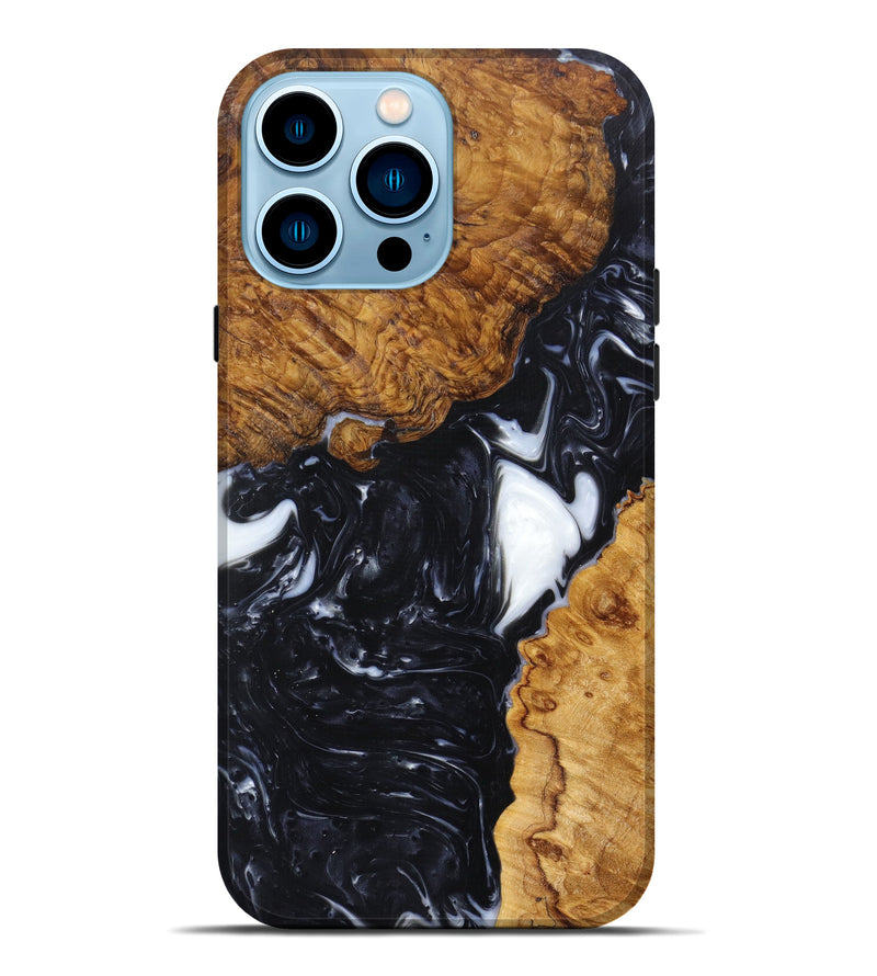 iPhone 14 Pro Max Wood+Resin Live Edge Phone Case - Brent (Black & White, 616876)