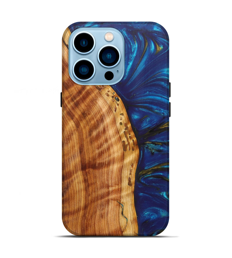 iPhone 14 Pro Wood+Resin Live Edge Phone Case - Brody (Teal & Gold, 621681)