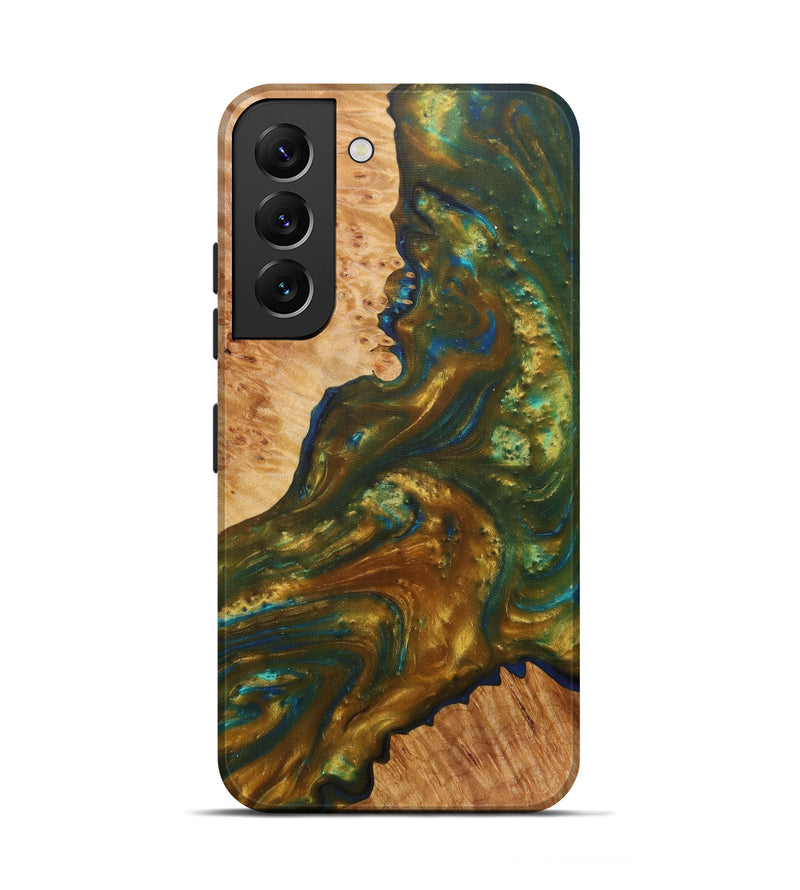 Galaxy S22 Wood+Resin Live Edge Phone Case - Sunil (Teal & Gold, 589814)