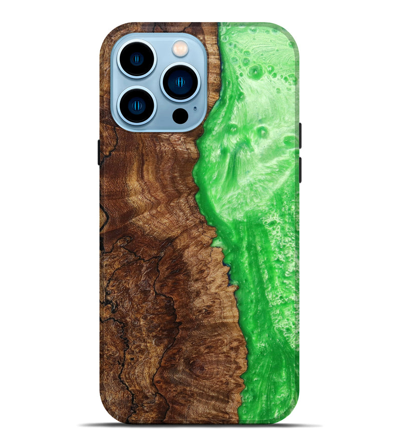 iPhone 14 Pro Max Wood+Resin Live Edge Phone Case - Tyson (Green, 639588)