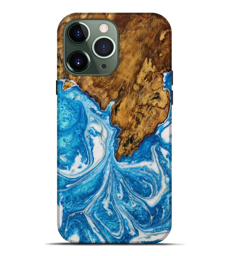 iPhone 13 Pro Max Wood+Resin Live Edge Phone Case - Beth (Blue, 643989)