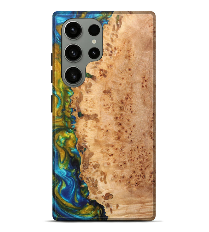 Galaxy S23 Ultra Wood+Resin Live Edge Phone Case - Quinton (Teal & Gold, 628673)