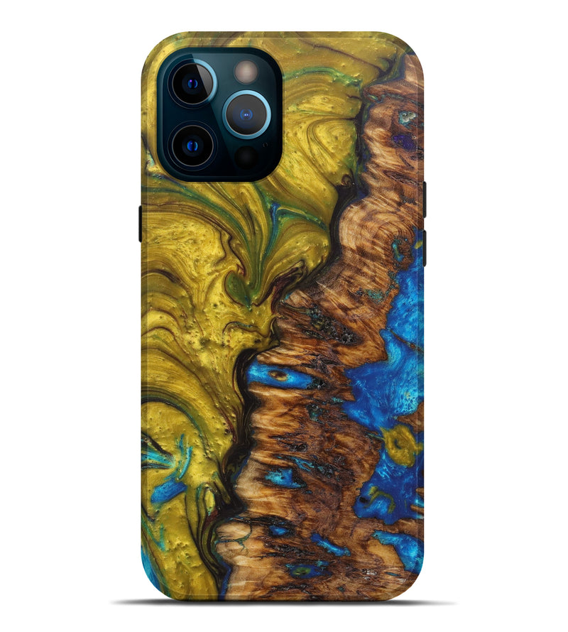 iPhone 12 Pro Max Wood+Resin Live Edge Phone Case - Klazina (Teal & Gold, 603723)