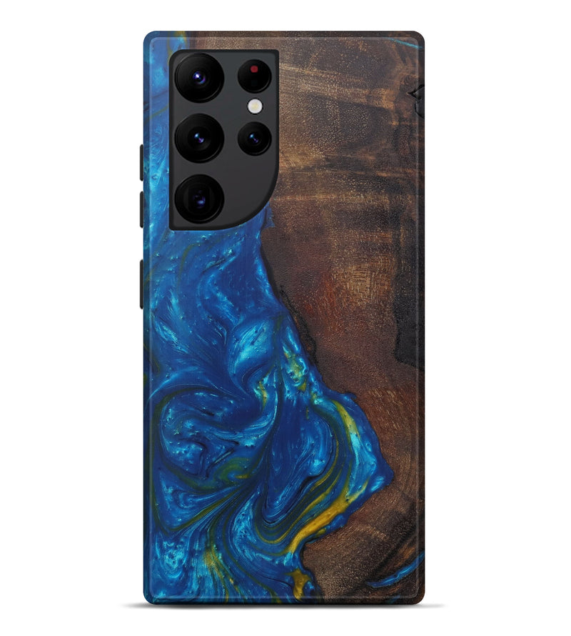 Galaxy S22 Ultra Wood+Resin Live Edge Phone Case - Vitoria (Teal & Gold, 601197)