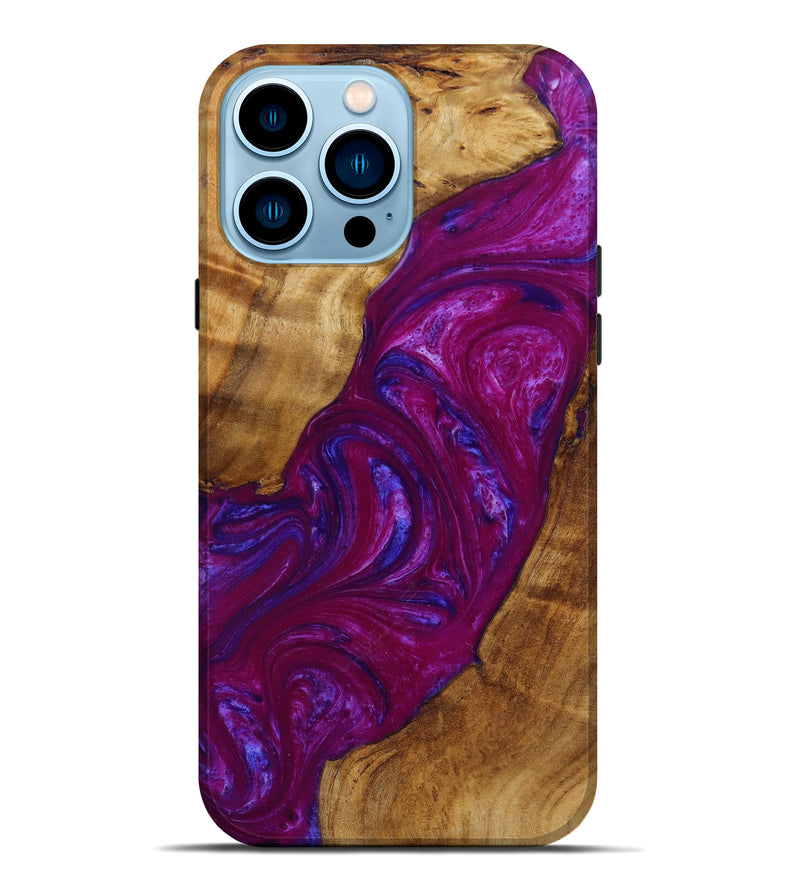 iPhone 14 Pro Max Wood+Resin Live Edge Phone Case - Chloe (Purple, 642611)