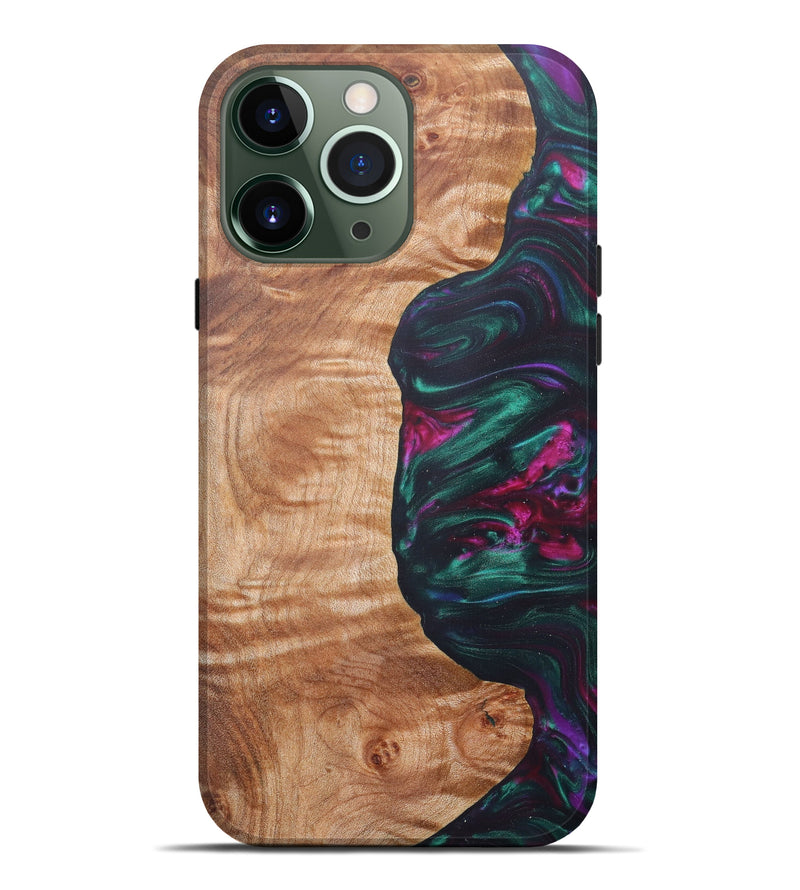 iPhone 13 Pro Max Wood+Resin Live Edge Phone Case - Tamera (Dark Green, 606875)