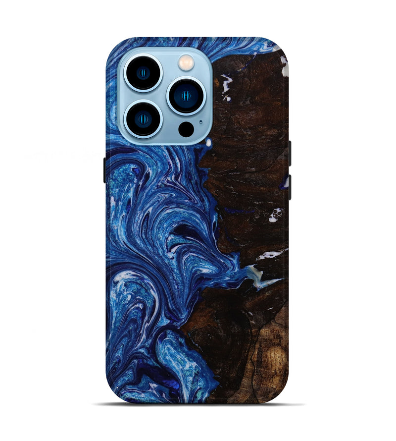 iPhone 14 Pro Wood+Resin Live Edge Phone Case - Alaya (Blue, 648599)