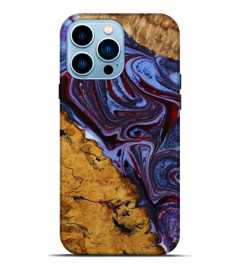 iPhone 14 Pro Max Wood+Resin Live Edge Phone Case - Deanna (Blue, 648593)