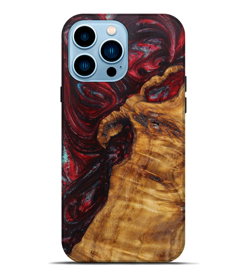 iPhone 14 Pro Max Wood+Resin Live Edge Phone Case - Darrell (Red, 635117)