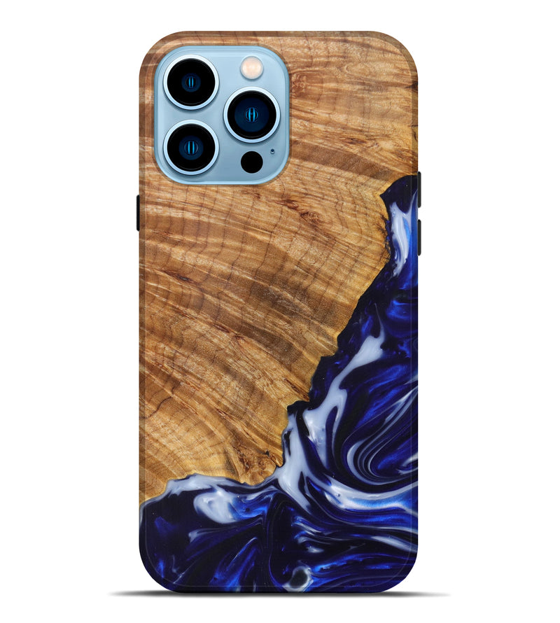 iPhone 14 Pro Max Wood+Resin Live Edge Phone Case - Cherie (Blue, 616932)