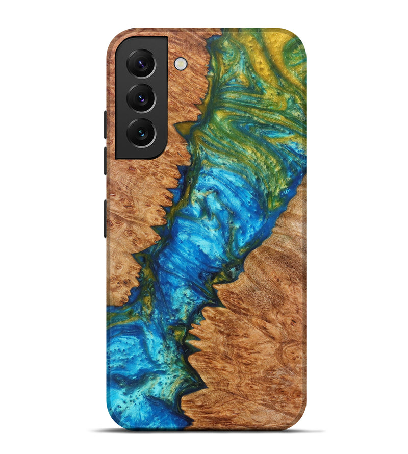 Galaxy S22 Plus Wood+Resin Live Edge Phone Case - Laurel (Teal & Gold, 621640)