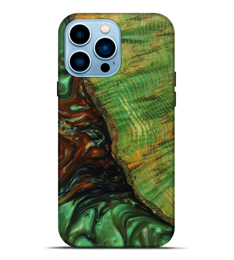 iPhone 14 Pro Max Wood+Resin Live Edge Phone Case - Eileen (Green, 622996)