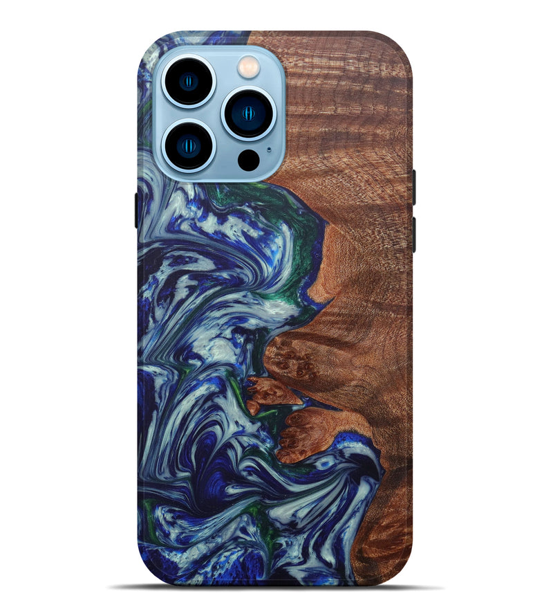 iPhone 14 Pro Max Wood+Resin Live Edge Phone Case - Renee (Dark Blue, 600126)