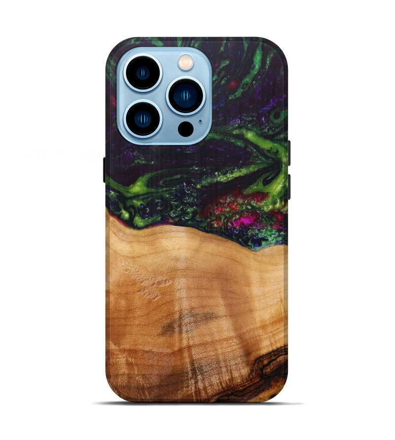 iPhone 14 Pro Wood+Resin Live Edge Phone Case - Reinhold (Dark Green, 597306)