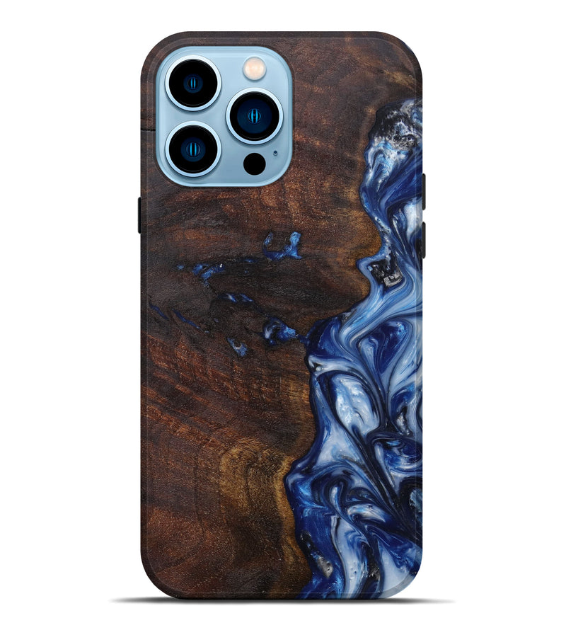 iPhone 14 Pro Max Wood+Resin Live Edge Phone Case - Marlyne (Dark Blue, 600179)
