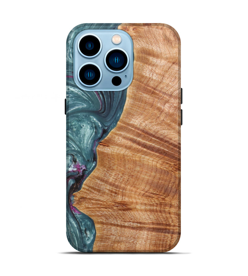 iPhone 14 Pro Wood+Resin Live Edge Phone Case - Saswata (Dark Green, 606793)