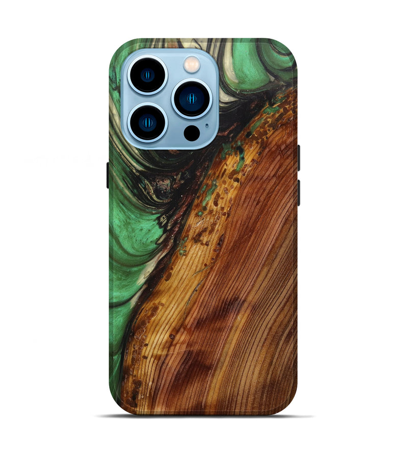 iPhone 14 Pro Wood+Resin Live Edge Phone Case - Zavier (Green, 622874)