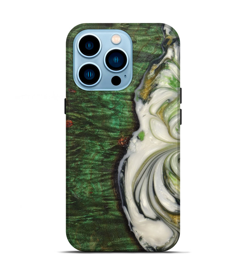 iPhone 14 Pro Wood+Resin Live Edge Phone Case - Maribel (Green, 624338)