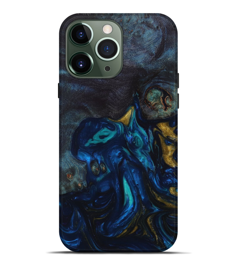 iPhone 13 Pro Max Wood+Resin Live Edge Phone Case - Erdem (Teal & Gold, 633127)