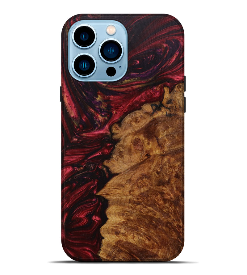 iPhone 14 Pro Max Wood+Resin Live Edge Phone Case - German (Dark Red, 613908)
