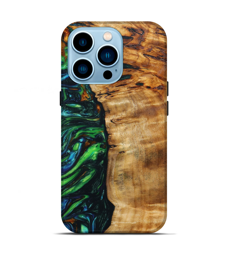 iPhone 14 Pro Wood+Resin Live Edge Phone Case - Leisa (Green, 631266)