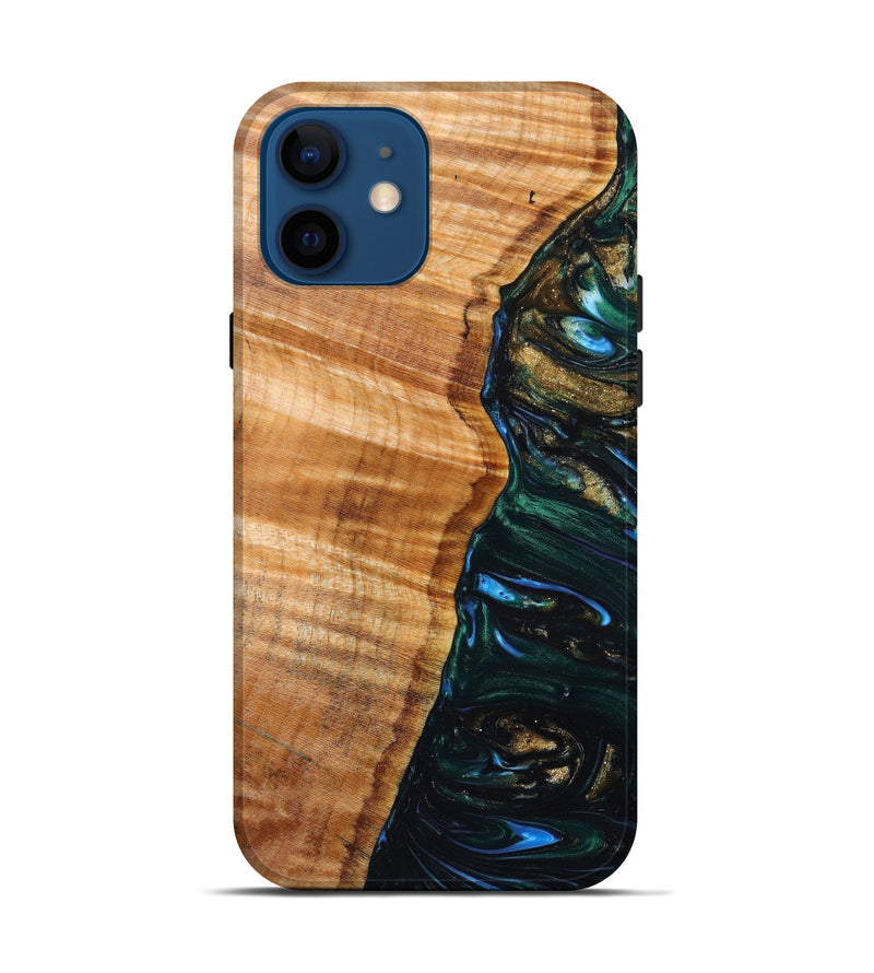 iPhone 12 Wood+Resin Live Edge Phone Case - Ciarra (Green, 630101)