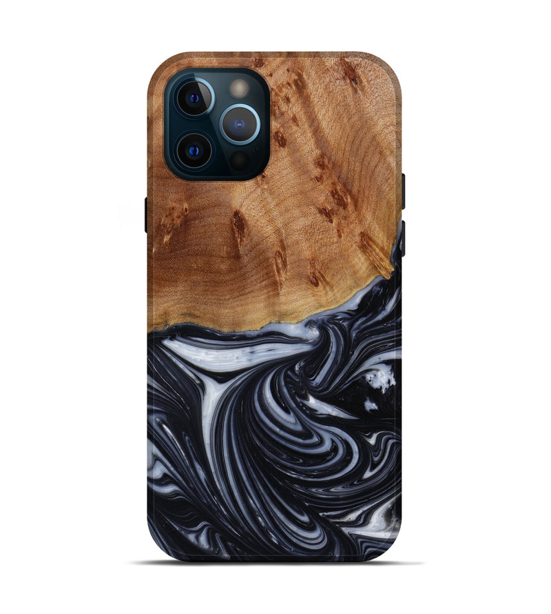 iPhone 12 Pro Wood+Resin Live Edge Phone Case - Damien (Black & White, 648556)