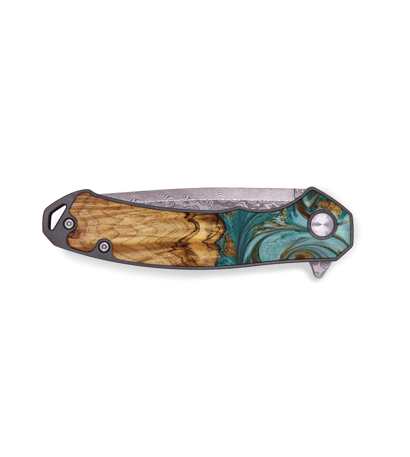 EDC Wood+Resin Pocket Knife - Madeline (Teal & Gold, 644105)