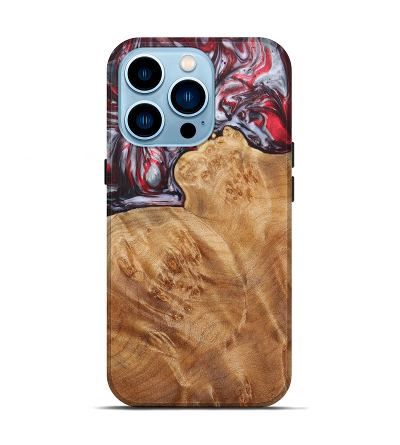 iPhone 14 Pro Wood+Resin Live Edge Phone Case - Dalia (Red, 626010)